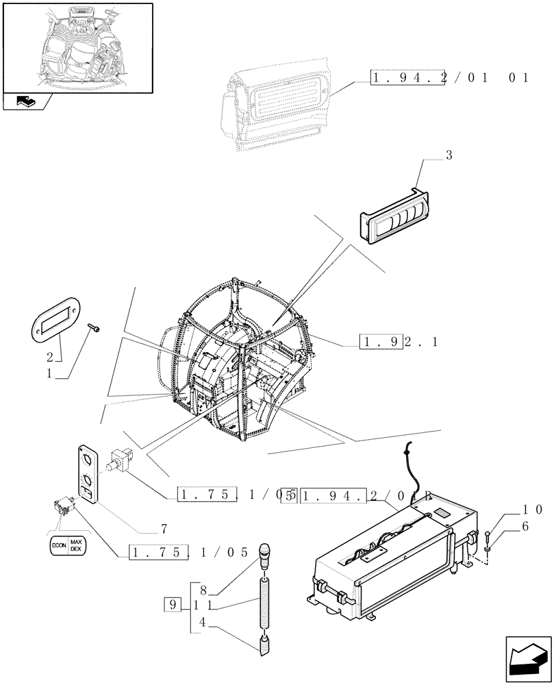 Схема запчастей Case IH MAXXUM 115 - (1.94.2/01[02]) - AIR CONDITIONING WITH AUTOMATIC CLIMATE CONTROL - VENTILATION DUCTS (VAR.330643) (10) - OPERATORS PLATFORM/CAB