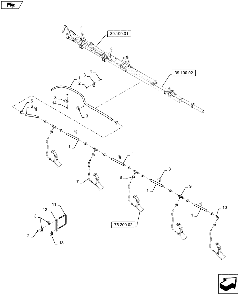 Схема запчастей Case IH 920 - (78.110.07) - INNER WING FRAME PLUMBING (KNIFE OPTION) (78) - SPRAYING