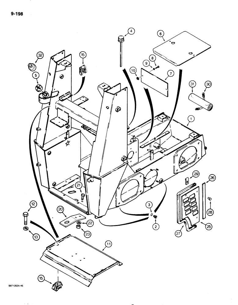 Схема запчастей Case IH 1825 - (9-198) - CHASSIS AND COVERS (09) - CHASSIS/ATTACHMENTS
