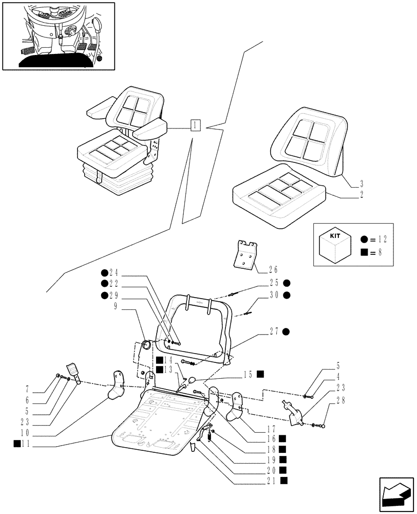 Схема запчастей Case IH JX95 - (1.93.3/03A[01]) - DELUXE SEAT WITH RETRACTABLE BELTS - BREAKDOWN (10) - OPERATORS PLATFORM/CAB