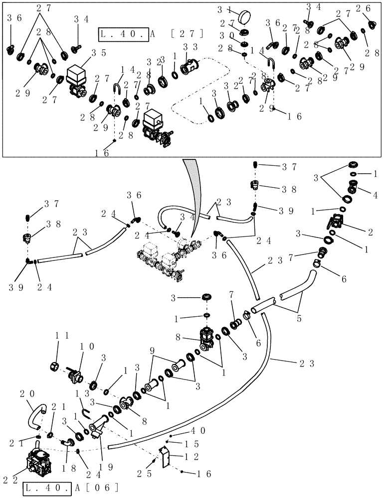Схема запчастей Case IH 1200PT - (L.40.A[08]) - LIQUID FERTILIZER SYSTEM WITH TANKS - FITTINGS AND VALVES L - Field Processing