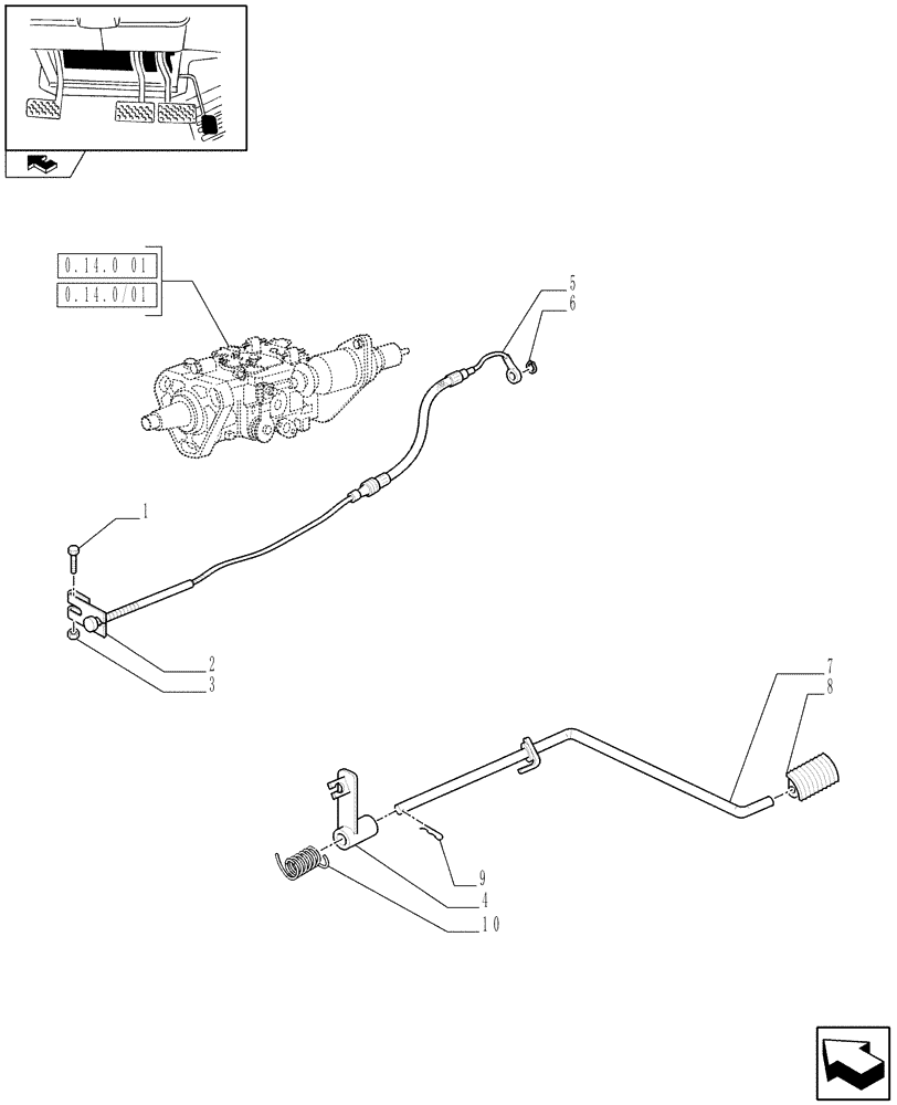 Схема запчастей Case IH FARMALL 95 - (1.92.10/01[02]) - POWER SHUTTLE E SERVO PTO FOR DIFF. LOCK - THROTTLE CONTROL LINKAGE (VAR.330120-331120) (10) - OPERATORS PLATFORM/CAB