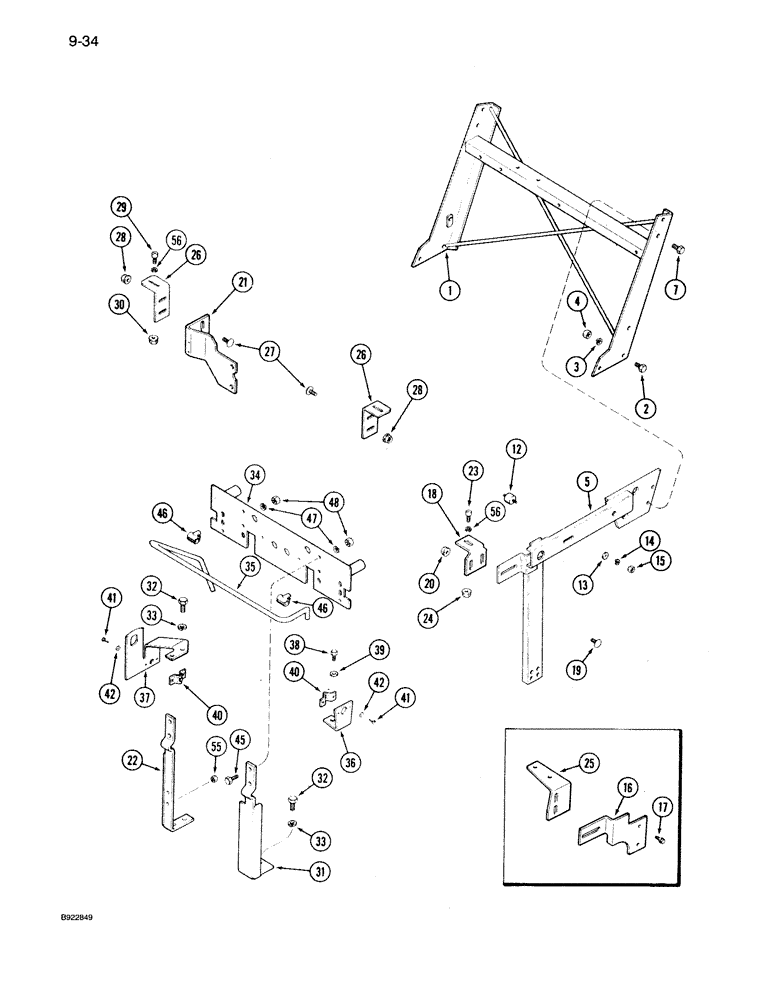 Схема запчастей Case IH 7150 - (9-034) - HOOD SUPPORTS, PRIOR TO P.I.N. JJA0019507 (09) - CHASSIS/ATTACHMENTS