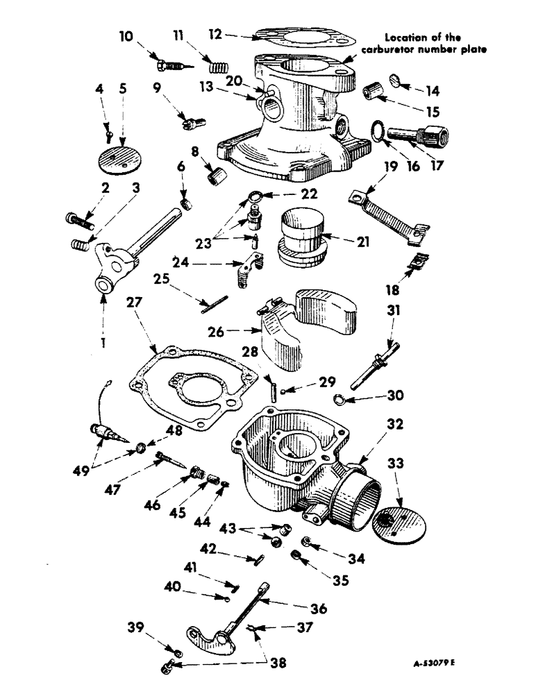 Схема запчастей Case IH 606 - (034) - FUEL SYSTEM, CARBURETOR, GASOLINE, I.H. 1-1/4 INCH UPDRAFT, ENGINE SERIAL NO. UP TO 42883 (02) - FUEL SYSTEM
