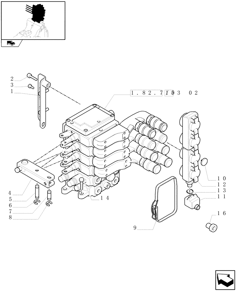 Схема запчастей Case IH PUMA 125 - (1.82.7/03[01]) - 4 MECHANICAL REAR REMOTE CONTROL VALVES - DISTRIBUTOR, COVER AND OIL COLLECTOR - C6788 (VAR.333845) (07) - HYDRAULIC SYSTEM