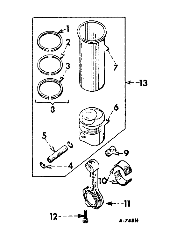 Схема запчастей Case IH 806 - (D-09) - DIESEL ENGINE, CONNECTING RODS AND SLEEVE SETS (01) - ENGINE