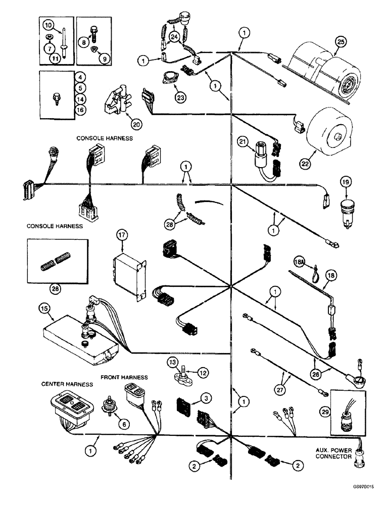 Схема запчастей Case IH 2144 - (4-18) - CAB HARNESS, LOWER REAR, PRIOR TO COMBINE P.I.N. JJC0172845 (06) - ELECTRICAL