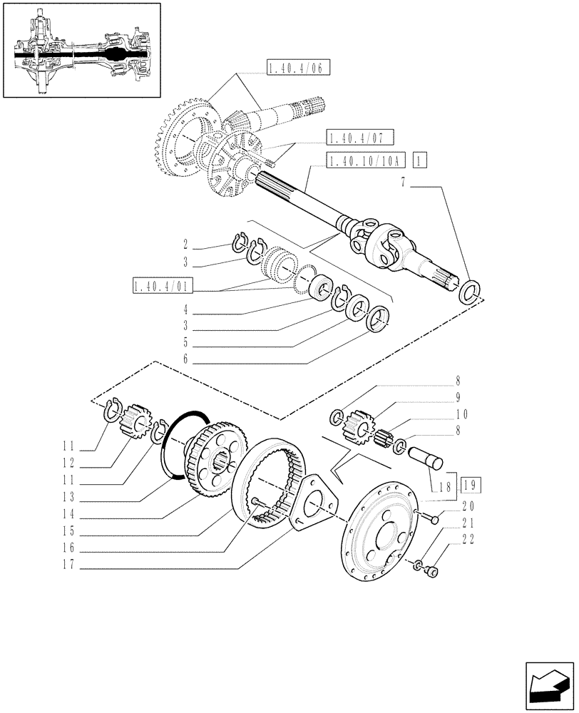 Схема запчастей Case IH MAXXUM 110 - (1.40. 4/10[01A]) - (CL.3) SUSPENDED FRONT AXLE WITH DOG CLUTCH AND ST. SENSOR - SHAFT AND GEAR TRAIN - D5954 - C6449 (VAR.330414) (04) - FRONT AXLE & STEERING