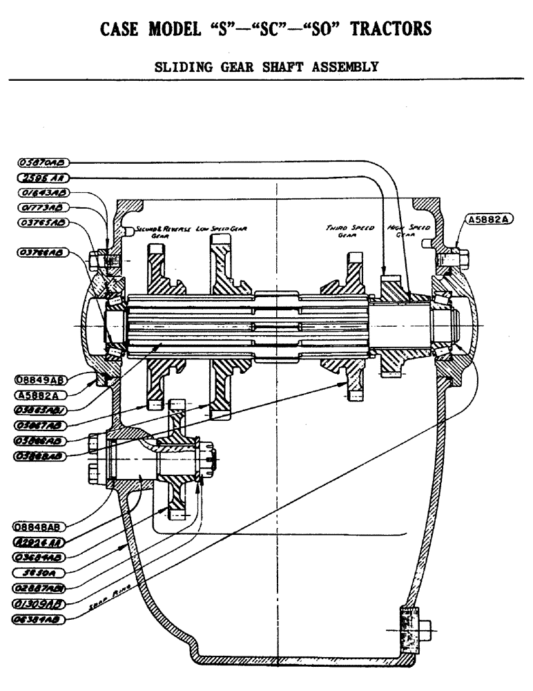 Схема запчастей Case IH SO-SERIES - (064) - SLIDING GEAR SHAFT ASSEMBLY, S, SC, SO (06) - POWER TRAIN
