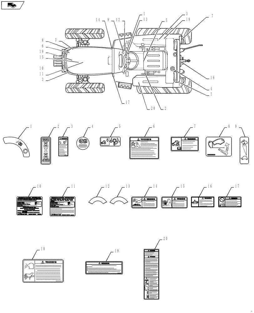 Схема запчастей Case IH FARMALL 50B - (90.108.01) - DECALS (90) - PLATFORM, CAB, BODYWORK AND DECALS