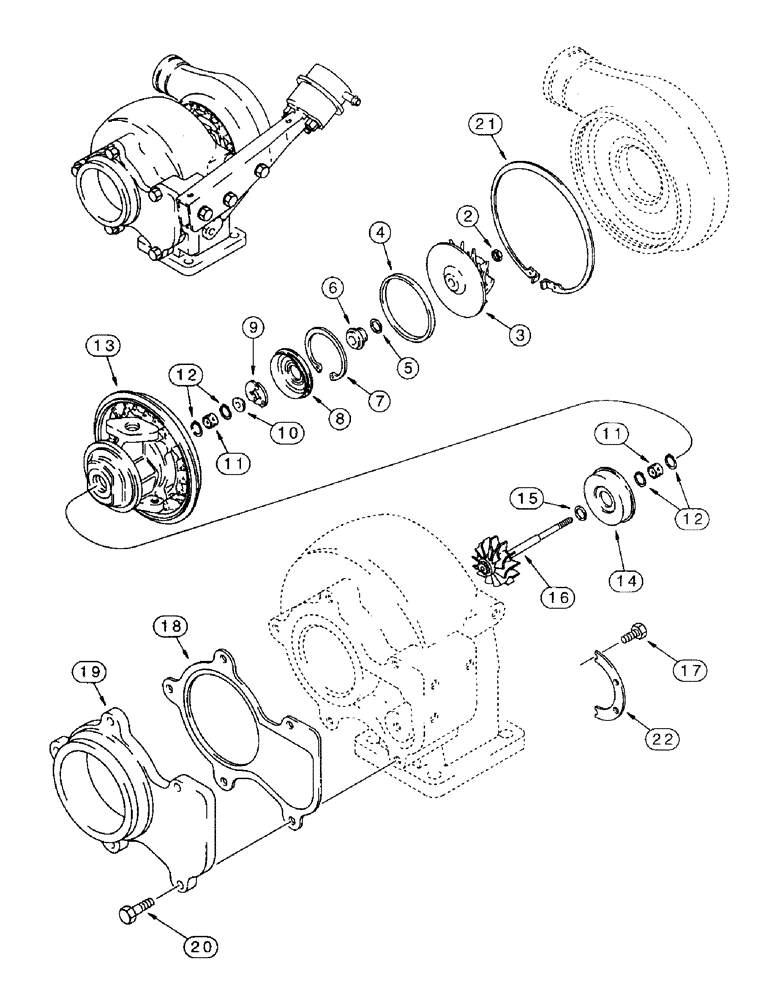 Схема запчастей Case IH 8850 - (10-28) - TURBOCHARGER ASSEMBLY, SERIAL NUMBER CFH0099165 AND LATER (02) - ENGINE