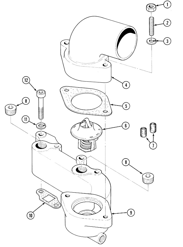 Схема запчастей Case IH 1835C - (2-34) - WATER HEADER AND THERMOSTAT, TMD-20 DIESEL ENGINE (02) - ENGINE