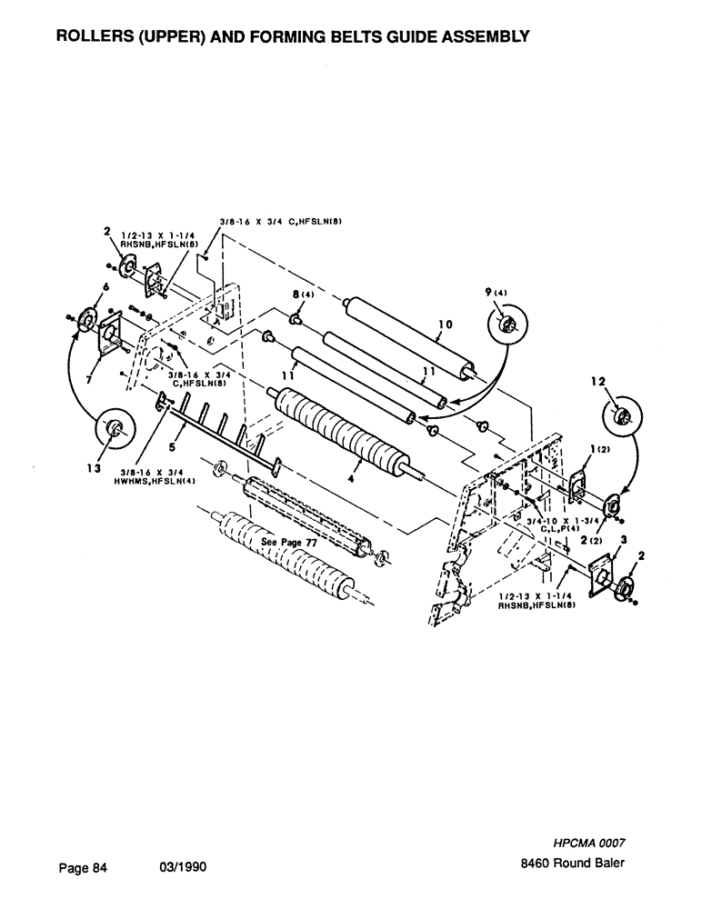 Схема запчастей Case IH 8460 - (084) - ROLLERS, UPPER, AND FORMING BELTS GUIDE ASSEMBLY (14) - BALE CHAMBER