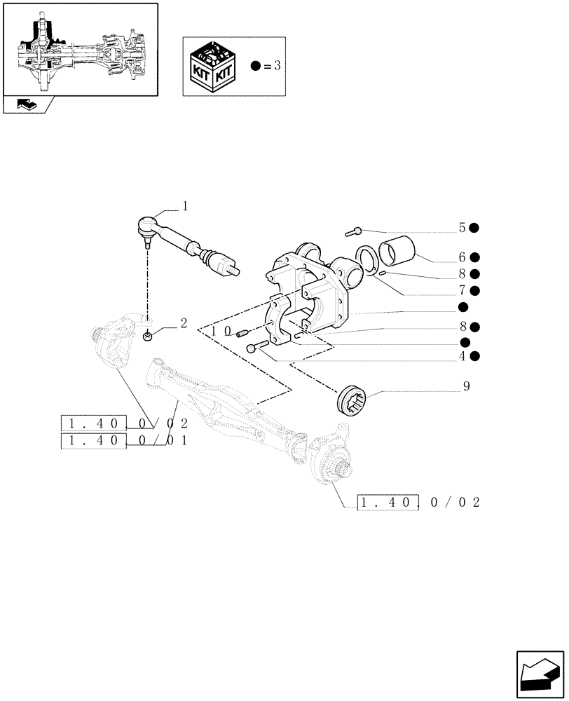 Схема запчастей Case IH FARMALL 95U - (1.40.0/05) - FRONT AXLE - SUPPORT AND ROD (04) - FRONT AXLE & STEERING