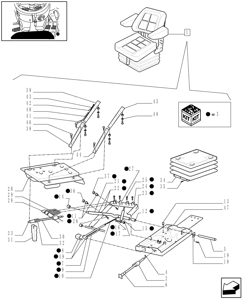 Схема запчастей Case IH JX95 - (1.93.3/03A[02]) - DELUXE SEAT WITH RETRACTABLE BELTS - BREAKDOWN (10) - OPERATORS PLATFORM/CAB
