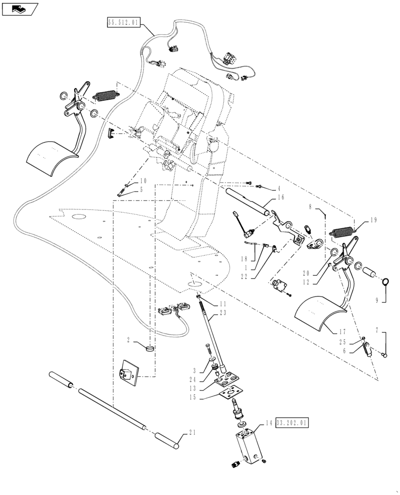 Схема запчастей Case IH STEIGER 500 - (33.202.BN[01]) - CLUTCH AND BRAKE CONTROL PEDALS (33) - BRAKES & CONTROLS
