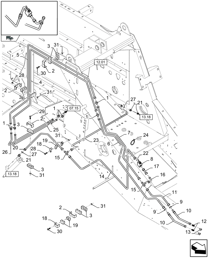 Схема запчастей Case IH LB333R - (07.07[02]) - HYDRAULICS KNIVES CROPCUTTER - ROTOR - D700 (07) - HYDRAULIC SYSTEM