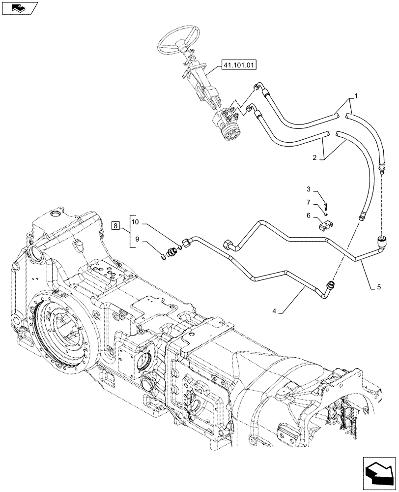 Схема запчастей Case IH PUMA 130 - (41.200.06[01]) - POWER STEERING DELIVERY AND RETURN PIPES - C7113 (41) - STEERING