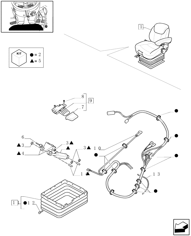 Схема запчастей Case IH MAXXUM 140 - (1.93.3/ E[06]) - DELUXE SEAT WITH AIR SUSPENSION, OPS AND BELTS - BREAKDOWN - W/CAB (STD + VAR.331709) (10) - OPERATORS PLATFORM/CAB