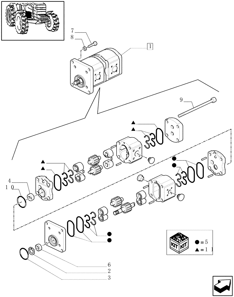 Схема запчастей Case IH JX1095C - (1.42.0/ B) - HYDRAULIC PUMP - BREAKDOWN - D5573 (04) - FRONT AXLE & STEERING