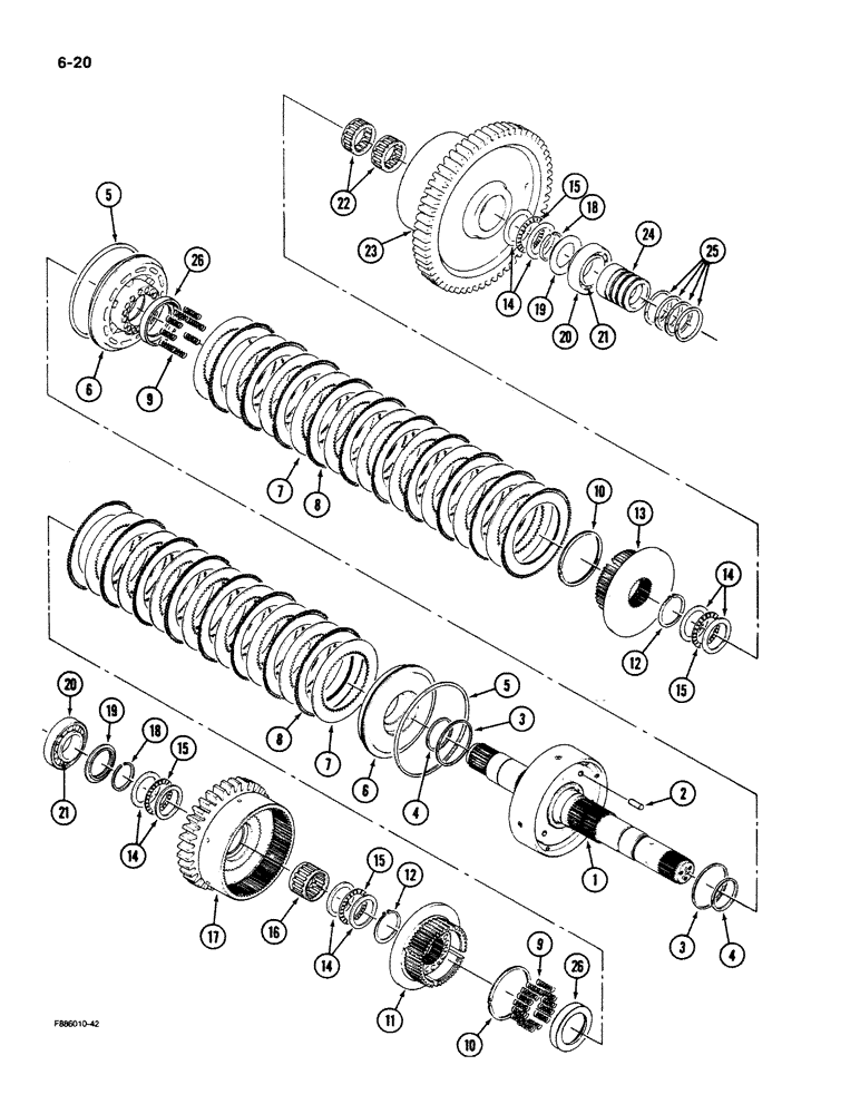 Схема запчастей Case IH 9270 - (6-20) - TRANSMISSION, 8 INCH CLUTCH PACK (CONTD) (06) - POWER TRAIN