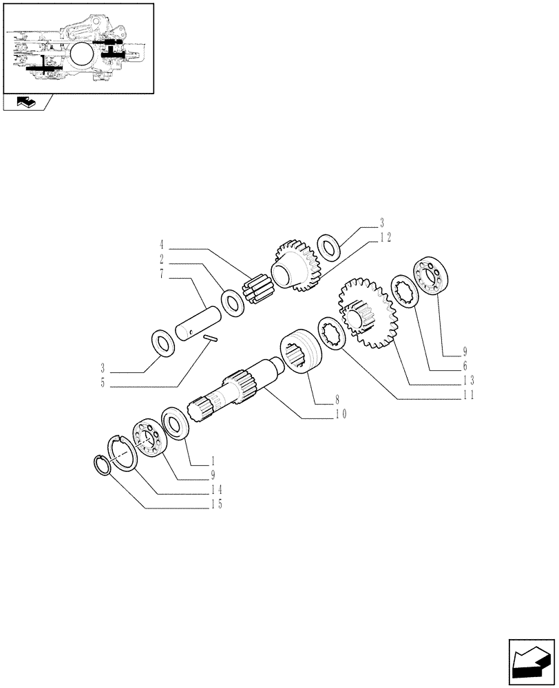 Схема запчастей Case IH FARMALL 80 - (1.33.1/01) - 4WD WATER PROOF TRANSMISSION - TRANSMISSION GEARINGS (VAR.330449) (04) - FRONT AXLE & STEERING
