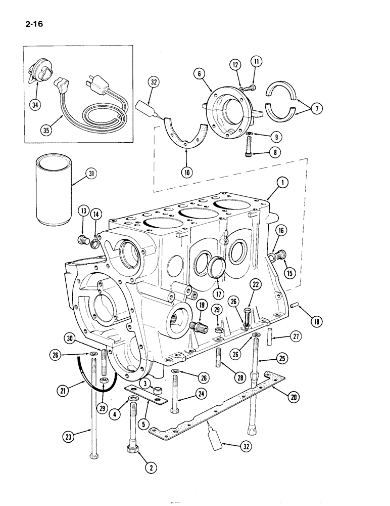 Схема запчастей Case IH 1194 - (2-16) - CYLINDER BLOCK ASSEMBLIES (02) - ENGINE