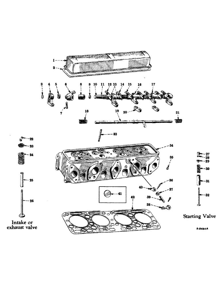 Схема запчастей Case IH 400-SERIES - (056) - DIESEL ENGINE, CYLINDER HEAD, VALVE COVER, VALVES AND STARTING VALVE MECHANISM (01) - ENGINE