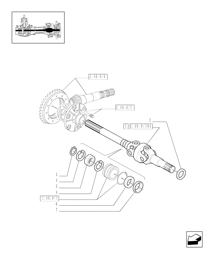 Схема запчастей Case IH JX1060C - (1.40.0/10[01]) - 4WD FRONT AXLE - DIFFERENTIAL GEARS AND SHAFT (04) - FRONT AXLE & STEERING