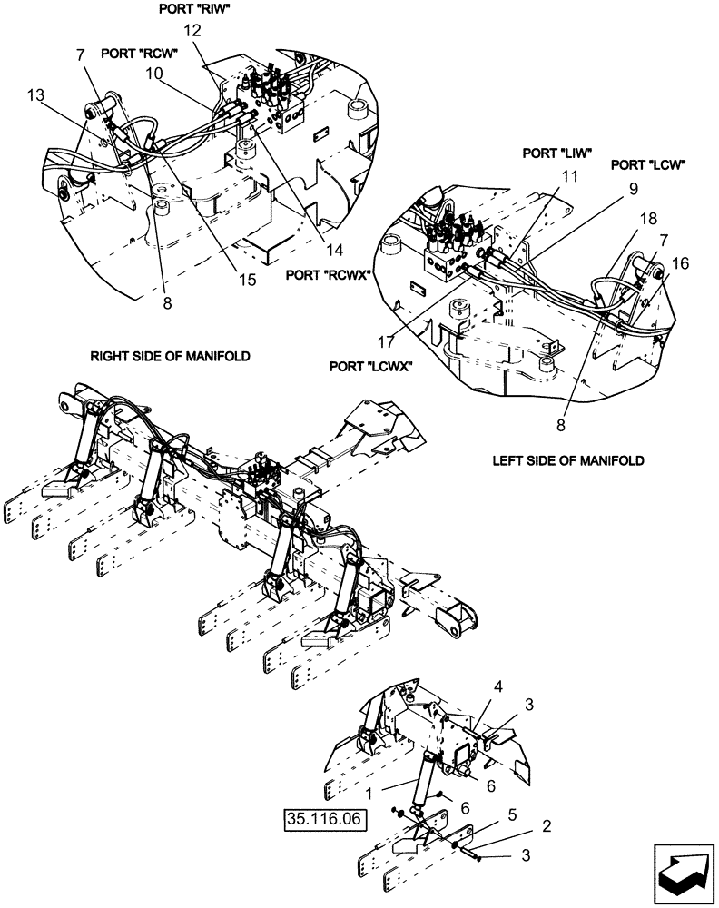 Схема запчастей Case IH 1250 - (35.100.04) - HYDRAULICS - CENTER LIFT WHEELS HOSE ROUTING - 12 ROW (35) - HYDRAULIC SYSTEMS