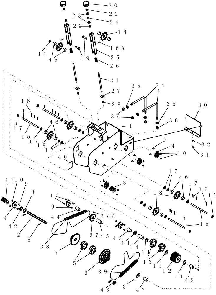 Схема запчастей Case IH 1200 - (D.13.B[29]) - TRANSMISSION ASSEMBLY, USED WITH ONE PIECE DRIVE SHAFT D - Travel
