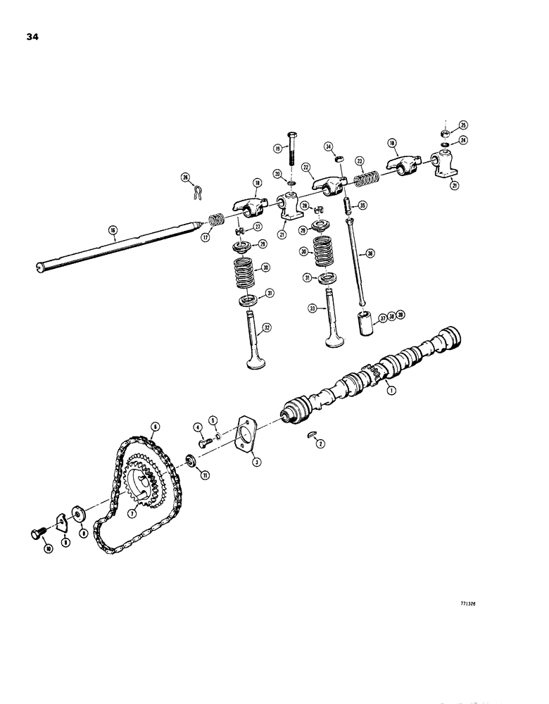 Схема запчастей Case IH 1830 - (034) - ENGINE SN 2707 AND AFTER TIMING CHAIN, CAMSHAFT, VALVES AND PUSHRODS (10) - ENGINE