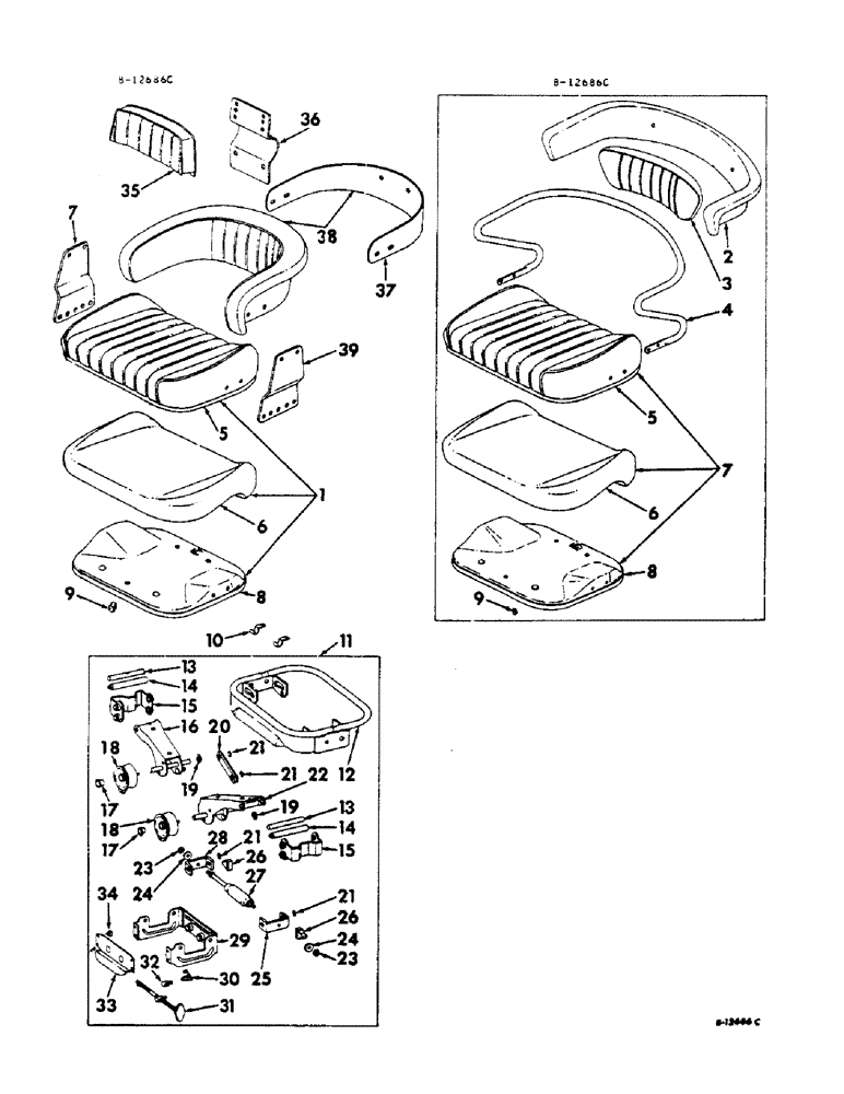 Схема запчастей Case IH 806 - (M-04) - SEAT, OPERATORS PLATFORM & MISCELLANEOUS, VERTICAL ACTING SEAT (10) - OPERATORS PLATFORM