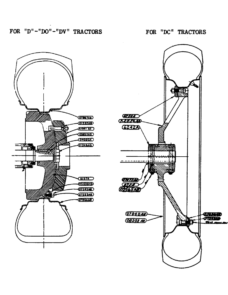 Схема запчастей Case IH DC-SERIES - (088) - REAR WHEELS FOR PNEUMATIC FARM TIRES, FOR DC-3 AND DC-4 TRACTORS (06) - POWER TRAIN