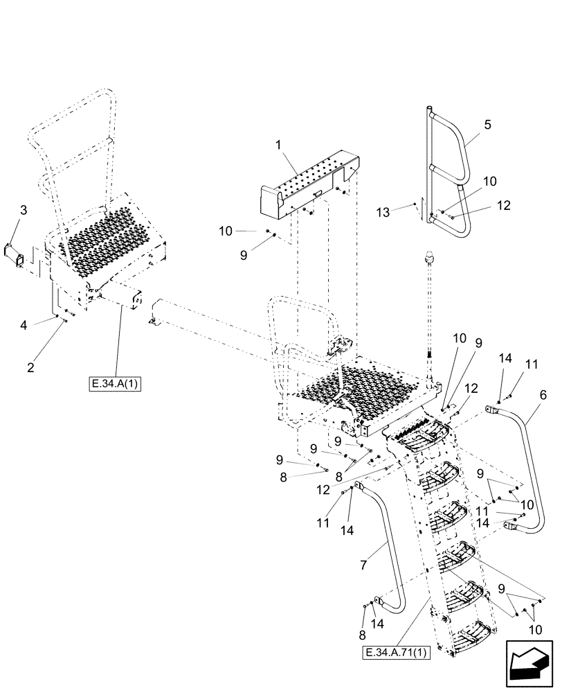 Схема запчастей Case IH AFX8010 - (E.34.A.72[2]) - RAILING, CAB PLATFORM - EU, PRIOR TO PIN HAJ103201 E - Body and Structure