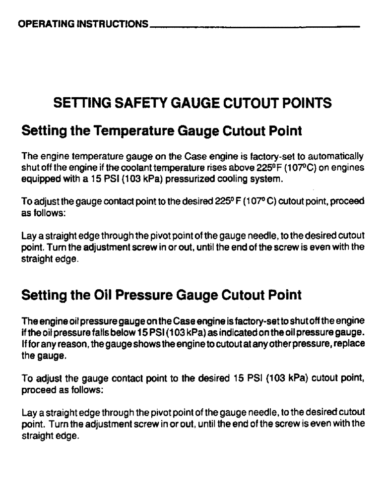 Схема запчастей Case IH 6590TA - (016) - OPERATING INSTRUCTIONS, SETTING SAFETY GAUGE CUTOUT POINTS 