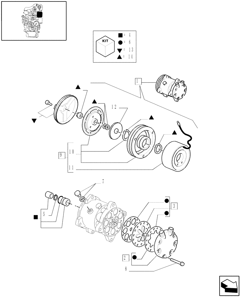Схема запчастей Case IH MXM120 - (1.17.0/88A) - COMPRESSOR BREAKDOWN, AIR CONDITIONING - C5908 (02) - ENGINE EQUIPMENT