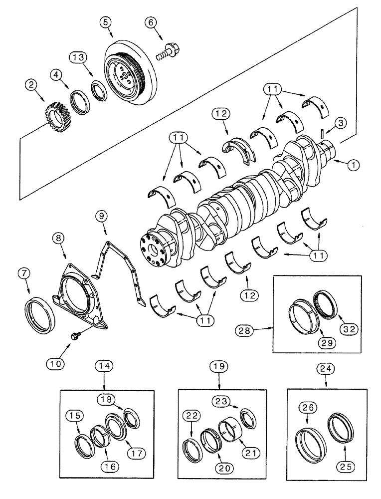 Схема запчастей Case IH 7250 - (2-108) - CRANKSHAFT, 6T-830 AND 6TA-830 ENGINE, PRIOR TO TRACTOR PIN JJA0064978 (02) - ENGINE