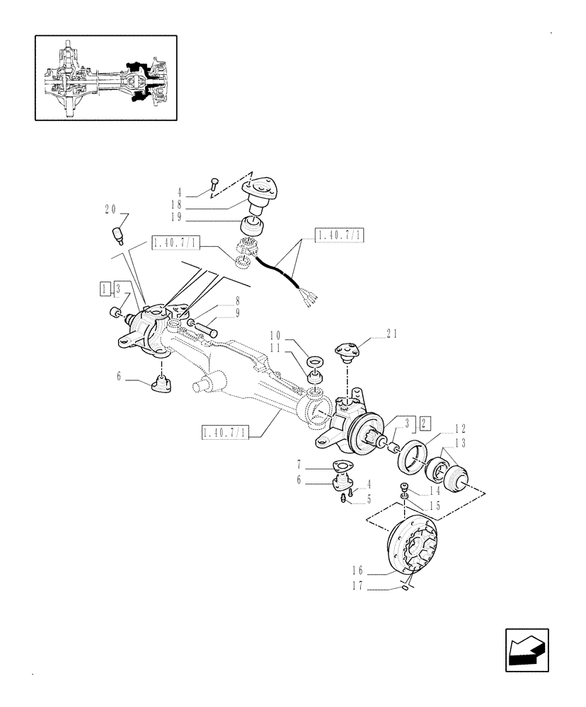 Схема запчастей Case IH MXM155 - (1.40.7/02[02]) - (VAR.463/1) 4WD FRONT AXLE WITH SUSPENSIONS, BRAKE, TERRALOCK, FPS - STEERING PIVOT PINS - C5196 (04) - FRONT AXLE & STEERING