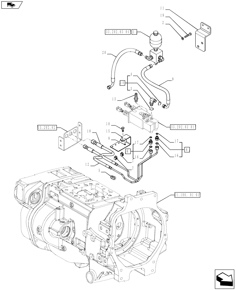 Схема запчастей Case IH PUMA 170 - (33.202.03[02]) - BRAKE PIPING (VAR.743330-743332 / 743609; VAR.743348 / 743610) (33) - BRAKES & CONTROLS