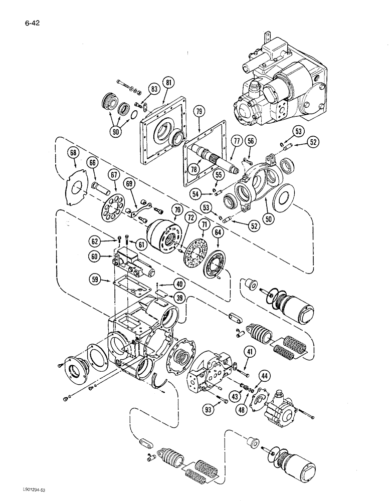Схема запчастей Case IH 1680 - (6-042) - HYDROSTATIC PUMP ASSEMBLY, W/ SINGLE SPEED MOTOR, RICE COMBINE, P.I.N. JJC0047918 & AFTER (CONTD) (03) - POWER TRAIN