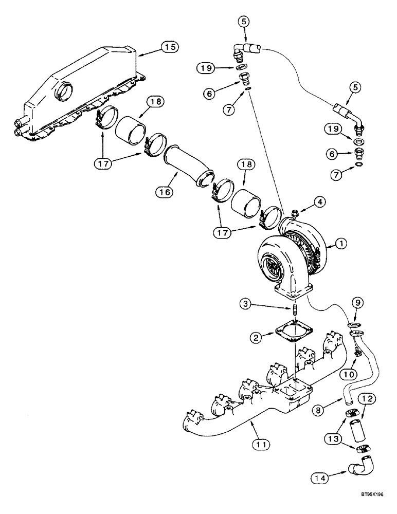 Схема запчастей Case IH 2188 - (2-28) - TURBOCHARGER SYSTEM, 6TA-830 ENGINE, PRIOR TO COMBINE P.I.N. JJC0191483 (01) - ENGINE