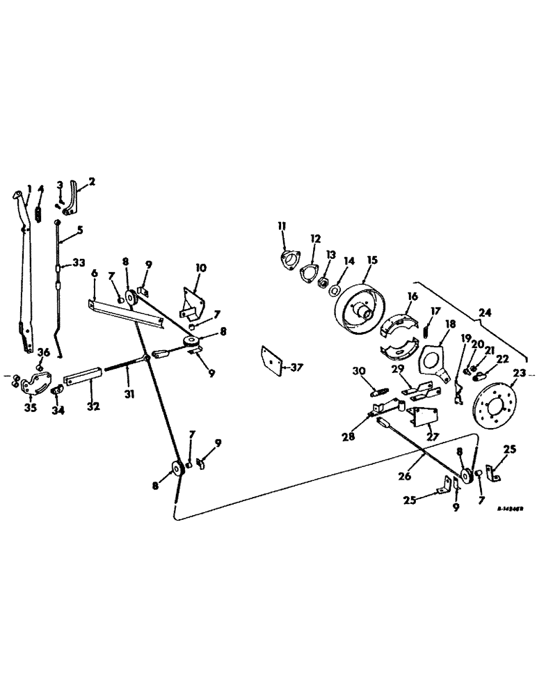 Схема запчастей Case IH 403 - (046) - PARKING BRAKE LEVER AND TRANSMISSION BRAKE (33) - BRAKES & CONTROLS