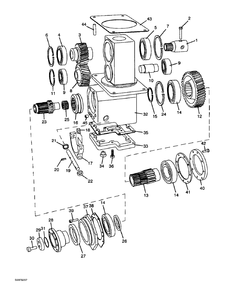 Схема запчастей Case IH 1210 - (6-34) - TRANSFER GEARBOX, 1210 AND 1210Q FOUR-WHEEL DRIVE TRACTORS (06) - POWER TRAIN