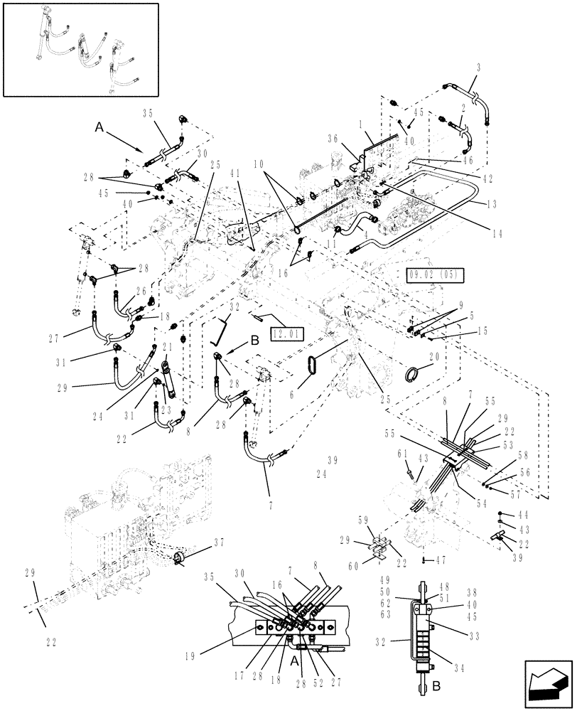 Схема запчастей Case IH WDX1202 - (09.02[2]) - HEADER LIFT HYDRAULICS (09) - IMPLEMENT LIFT