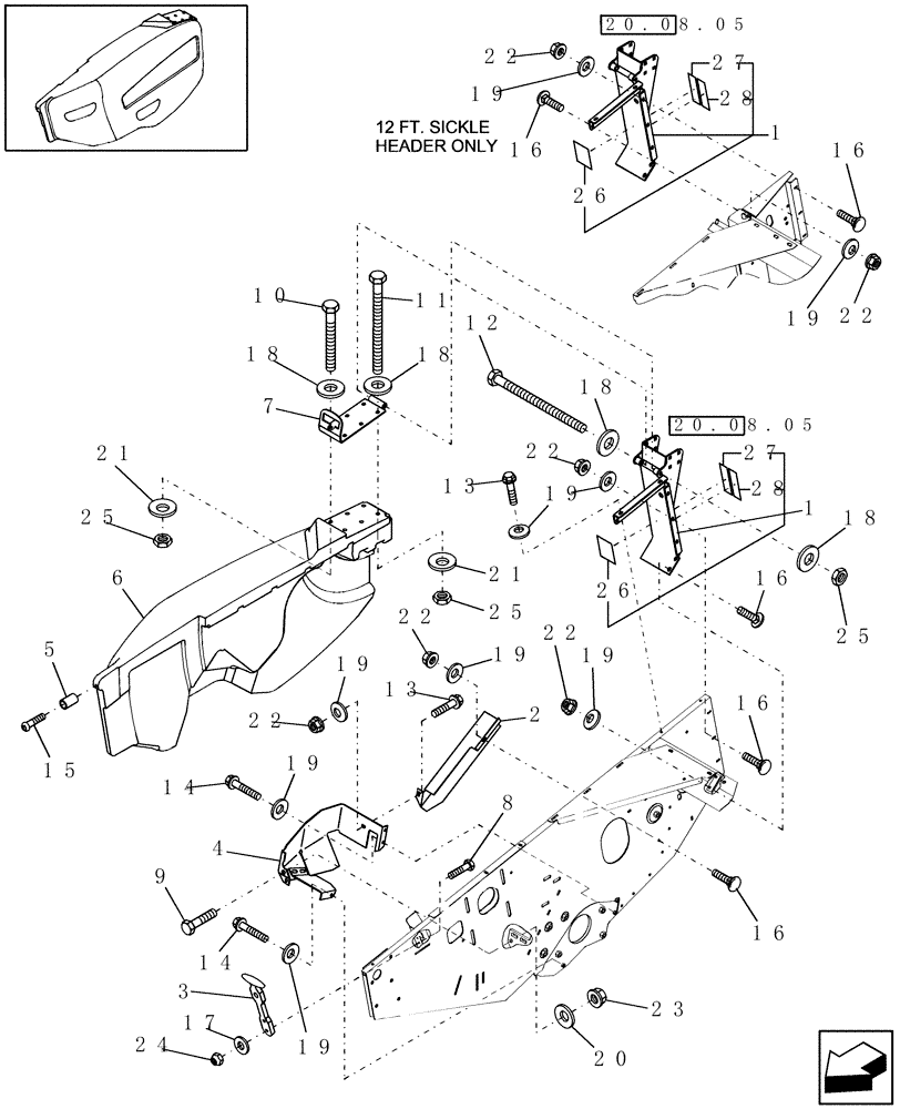 Схема запчастей Case IH HDX142 - (20.08.04) - SHIELDING, RH (90) - PLATFORM, CAB, BODYWORK AND DECALS