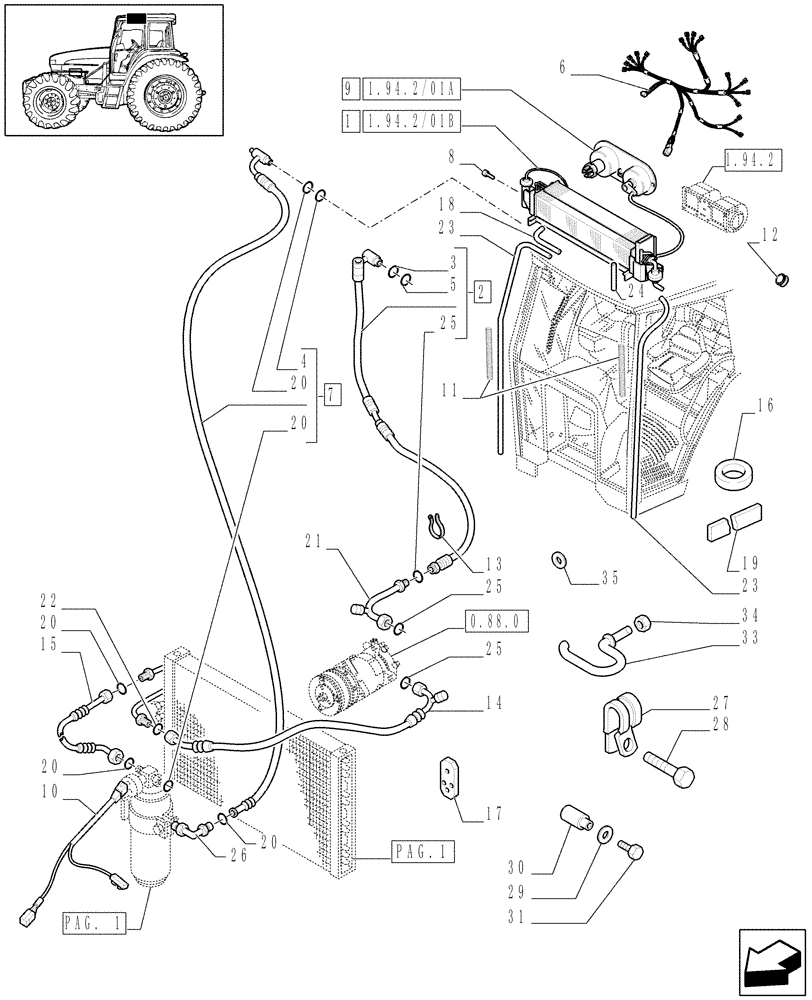 Схема запчастей Case IH JX1080U - (1.94.2/01[02]) - (VAR.641-623) AIR CONDITIONING - PIPES & ELECTRIC CABLES (10) - OPERATORS PLATFORM/CAB