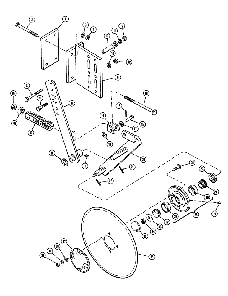 Схема запчастей Case IH 600-SERIES - (40) - SPRING CUSHION COULTER, ANTI-FRICTION BEARING 