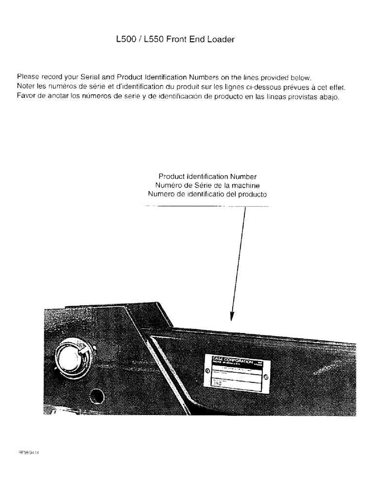 Схема запчастей Case IH L500 - (02) - PRODUCT IDENTIFICATION NUMBER (00) - PICTORIAL INDEX