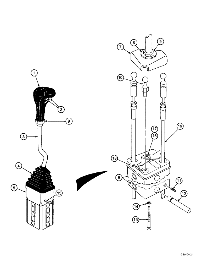 Схема запчастей Case IH L650 - (8-30) - CONTROL ASSEMBLY - 2 FUNCTION (MX100 - MX135) SYNCHROMESH TRANS.) (08) - HYDRAULICS